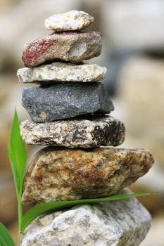 zen stones with leaf concept for peace and  balance