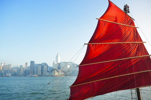 sailboat flag in Hong Kong harbor