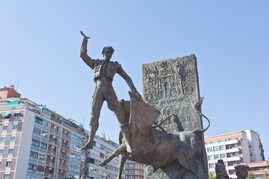 sculpture in front of Bullfighting arena Plaza de Toros in Madrid,