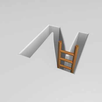 uppercase letter n shape hole with ladder - 3d illustration