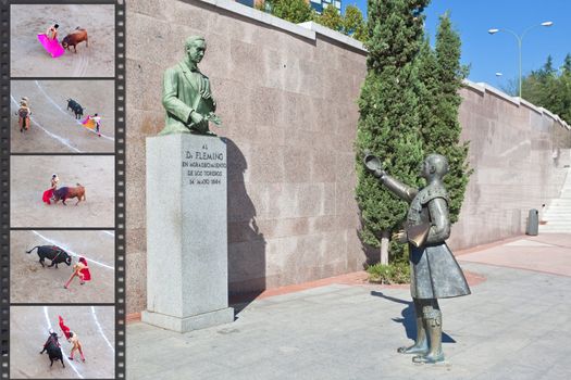 sculpture in front of Bullfighting arena Plaza de Toros in Madrid,