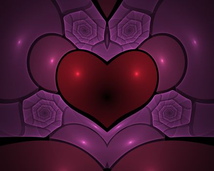 Digital generated heart shape with roses. Made with fractals and flames