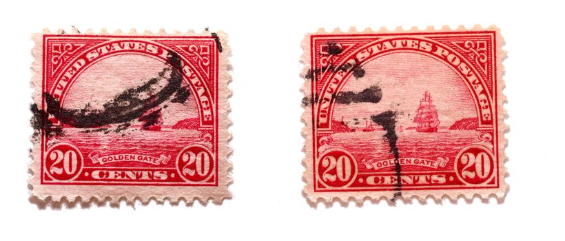 two used Golden Gate US postal stamps with postmarks