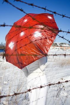 Girl with red mushroom umbrella