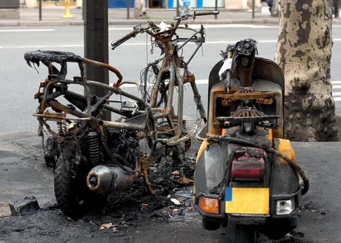 bikes burned out during the street riots