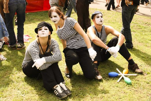 Mimes entertaining public at Positivus AB Festival in Salacgriva, Latvia, 27 July 2007