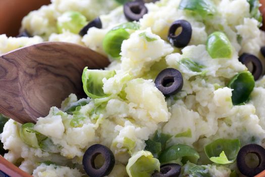 Dutch stamppot (gourmet mashed potatoes) with brussel sprouts and olives.  mmm lekker!