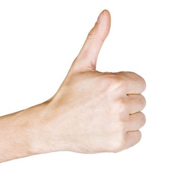 man's hand with a finger up on white background
