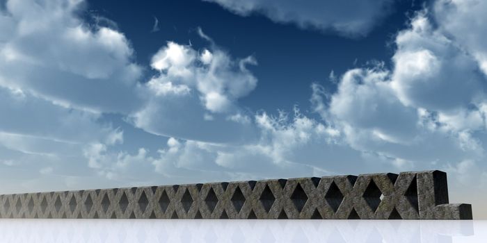 super XXL rock in front of blue sky - 3d illustration