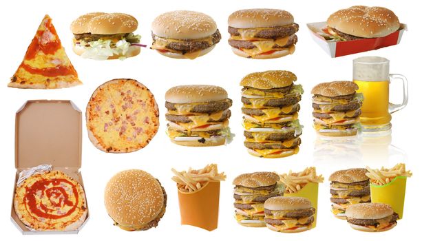 Assortment of fast food isolated on white background