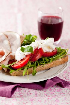 Fresh sandwich with rocket, tomato and mozarella