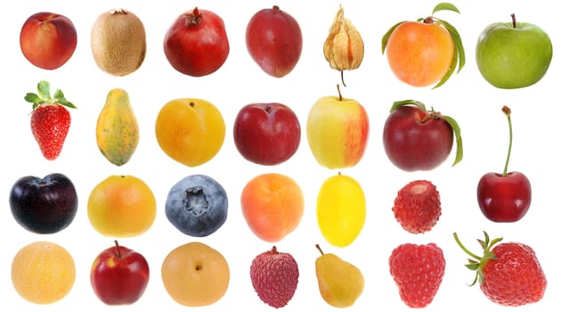 Assembling of delicious fresh fruit isolated on white background