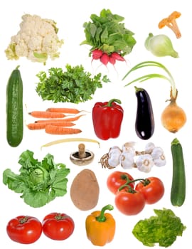 Assembling of delicious fresh vegetables isolated on white background