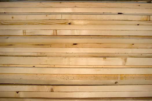 Pine slats stack as a building material in rural areas