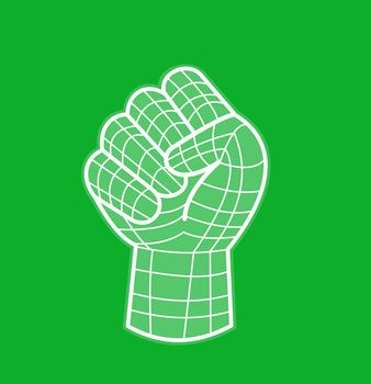 illustration of a line drawing of a clenched fist line drawing grid white set on green background