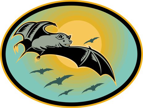 vector illustration of Bat flying with moon in background