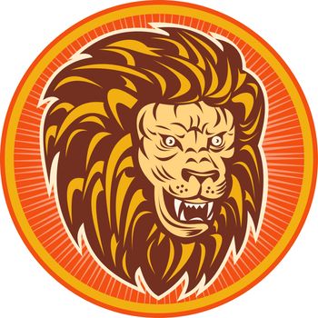 illustration of an angry lion head set inside a circle