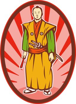 illustration of a Samurai warrior with katana sword and fan