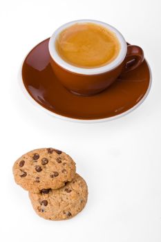 cup of espresso and cookies isolated on white background