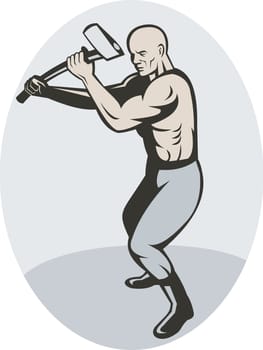 illustration of a Man about to swing an axe.