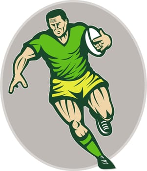 ill;ustration of a Rugby player running with ball