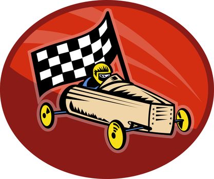 illustration on the sport of Soap box derby racing with race flag