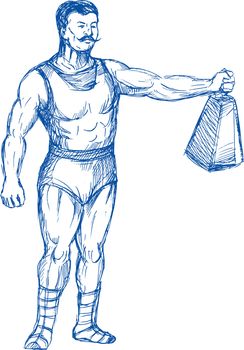 hand drawn illustration of a strongman holding up heavy weight