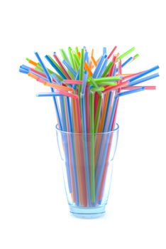 Drinking straws in multiple colors, isolated on white.