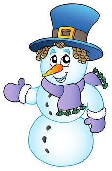Cartoon snowman with big hat - vector illustration.