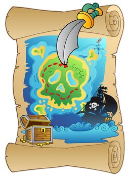 Old scroll with pirate map - vector illustration.