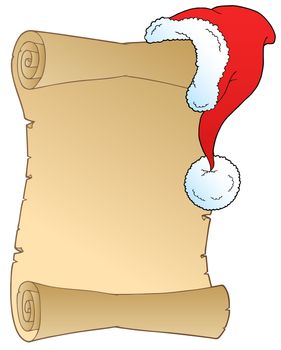 Scroll with Christmas hat - vector illustration.