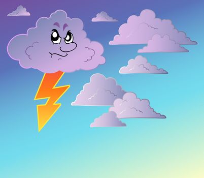 Stormy sky with cartoon clouds - vector illustration.