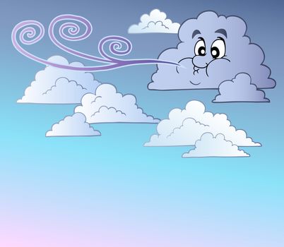 Windy sky with cartoon clouds - vector illustration.