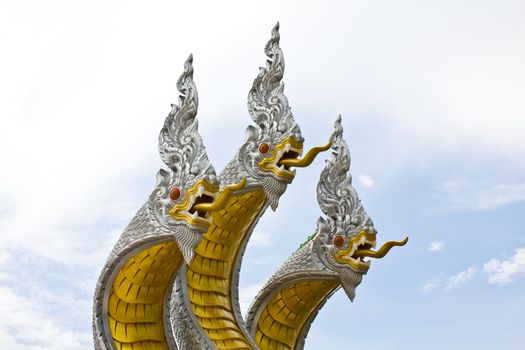 Three naga head in thai temple