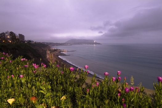 Panorama from Larcomar at dusk, Lima Miraflores