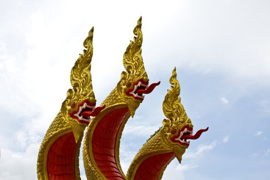 Three naga head in thai temple