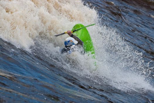 Kayak freestyle on whitewater, Russia, Msta, may 2010