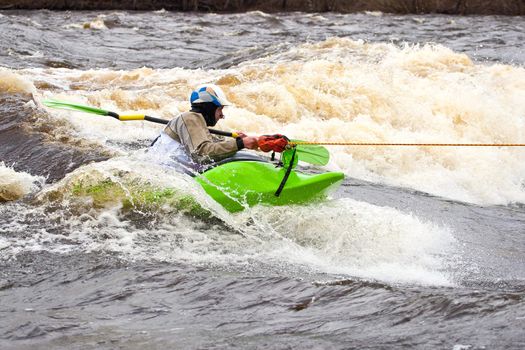 Kayak freestyle on whitewater, Russia, Msta, may 2010