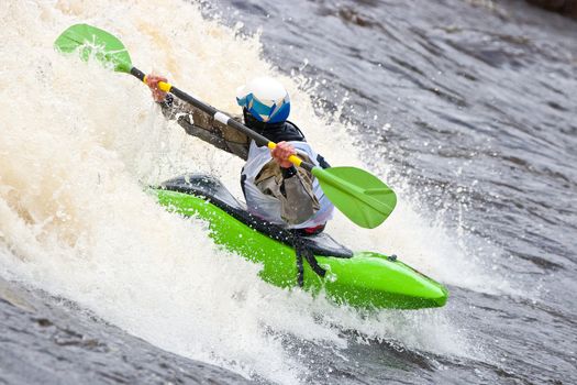 Kayak freestyle on whitewater, Russia, Msta, may 2010