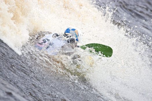 Kayak freestyle on whitewater, Russia, Msta, may 2010