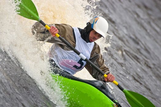 Kayak freestyle on whitewater, Russia, Msta, may 2010