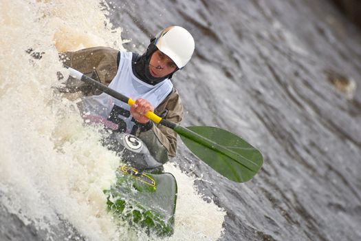 Kayak freestyle on whitewater, Russia, Msta, may 2010