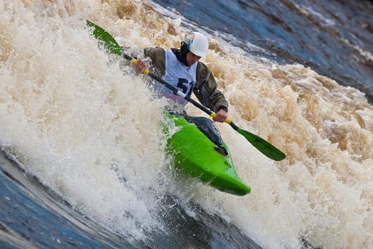 Kayak freestyle on whitewater, Russia, Msta, may 2010