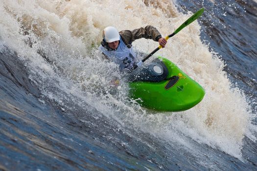 Kayak freestyle on whitewater, Russia, Msta, may 2010