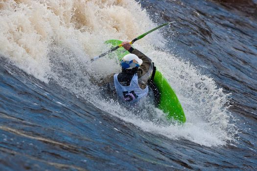 Kayak freestyle on whitewater, Russia, Msta, may 2010