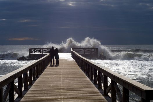 Wooden Pier in Winter sea