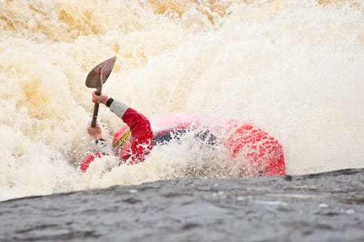 Kayak freestyle on whitewater, Russia, Msta, may 2010