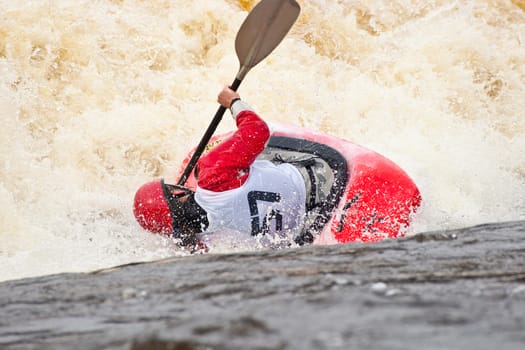 Kayak freestyle on whitewater, Russia, Msta, may 2010