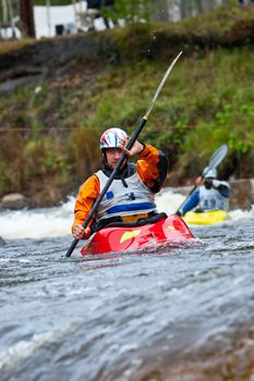 Competition of kayak freestyle on whitewater, Russia, Akulovka