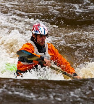 Competition of kayak freestyle on whitewater, Russia, Akulovka